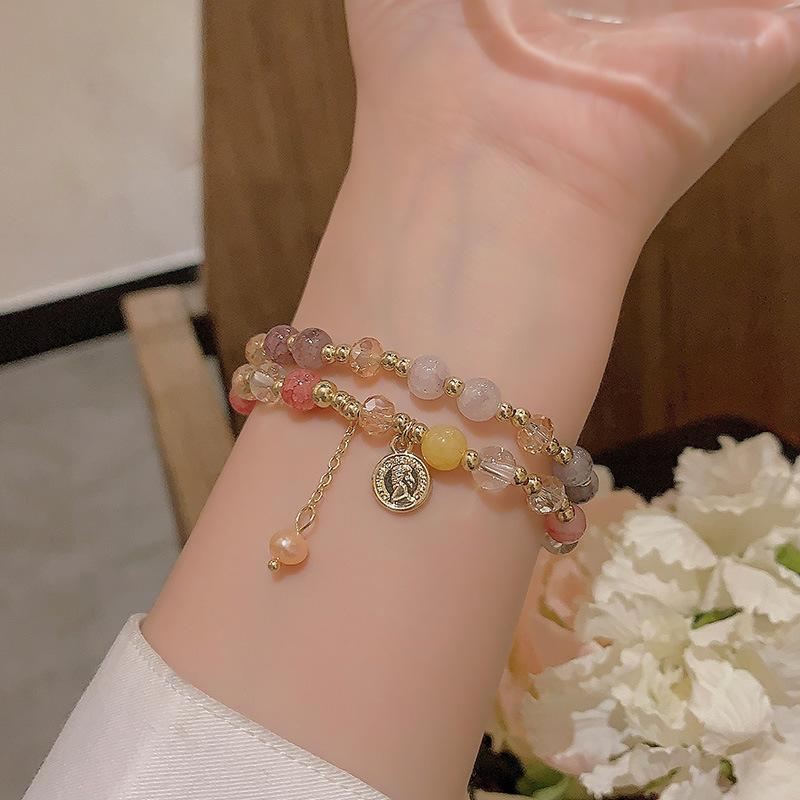 Retro baroque pearl portrait round card double layer bracelet accessible luxuryniche stylefashion accessible luxury bracelet new chinoiserie bracelet