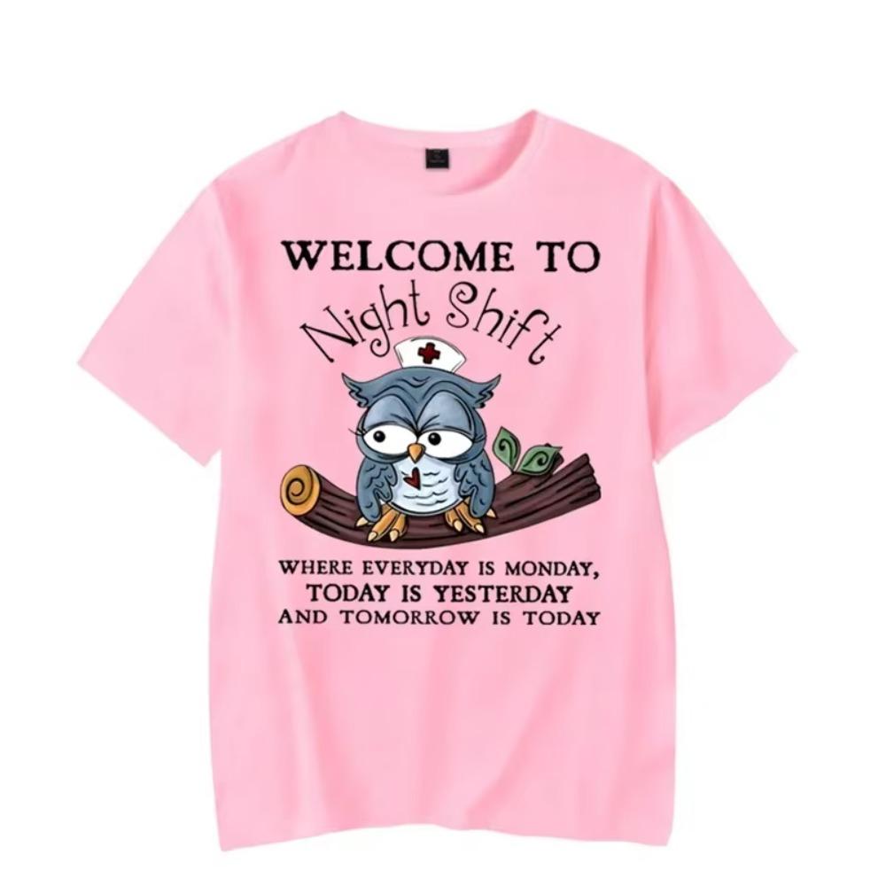 Men's T-shirt Welcome To Night Shift Kawaii T Shirt Men Women Tshirt Funny Owl Graphic Shirts Harajuku Shirts Anime Tee Clothes