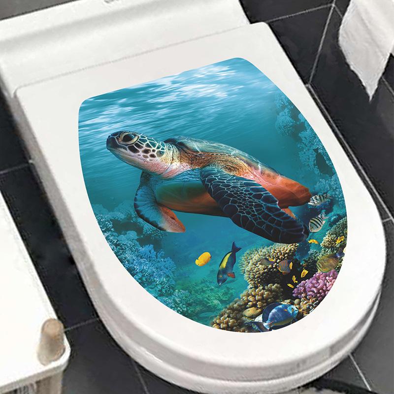Mehrere Stile Unterwasser Tier Muster Toilettendeckel Aufkleber Badezimmer Dekoration Badezimmer Abnehmbares Gemälde Wandbild Toilettendeckelbezug