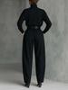 High Neck Long Sleeve & High Waist Wide Leg Pants Women's Two-Piece Set with Belt