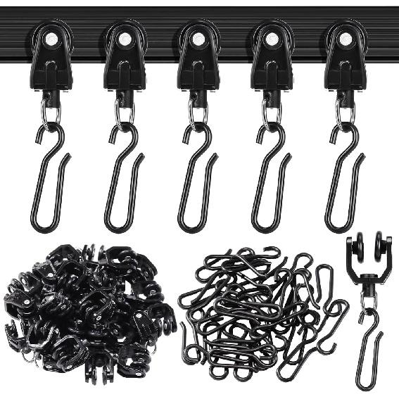 60 Pcs Shower Curtain Track Gliders Hooks Pack of 30 Pieces Hooks and 30 Pieces Gliders for Rails and Tracks(White,Classic Style)