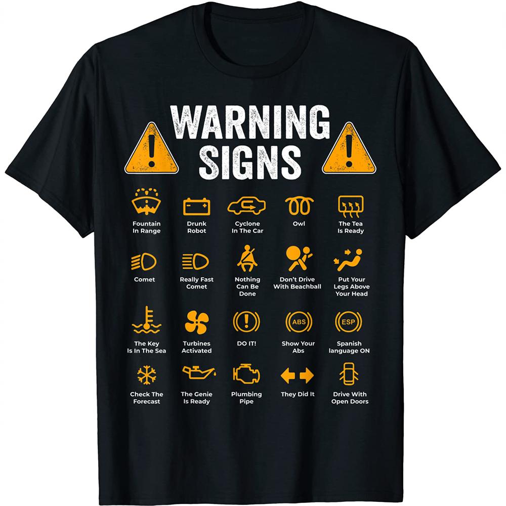 

2023 Fashion Casual T Shirt Mens Tops Tees Casual Funny Driving Warning Signs 101 Auto Mechanic Gift Car Driver T-Shirt 4XL
