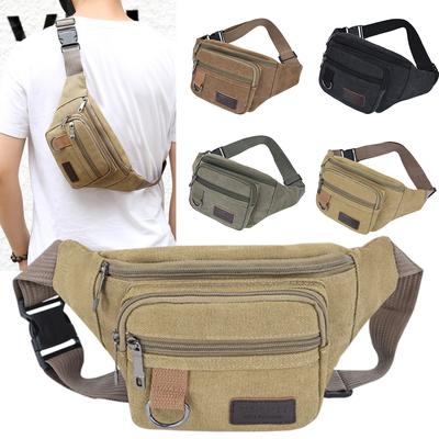 Thick Canvas Waist Bag, Outdoor Leisure Sports Crossbody Chest Bag, Men's Portable Change Phone Bag, multifunctional-A-DH