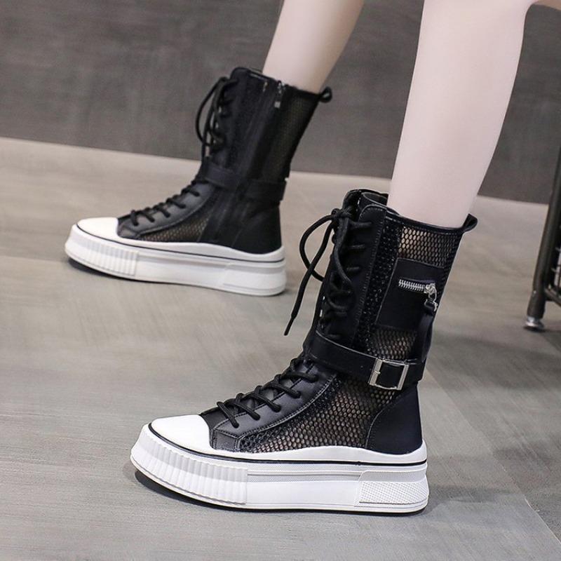 Fashion 2025 Summer Women's Boots Net Yarn Mesh Thin Section Cool Boots Mid-Calf Thick Bottom Sandals