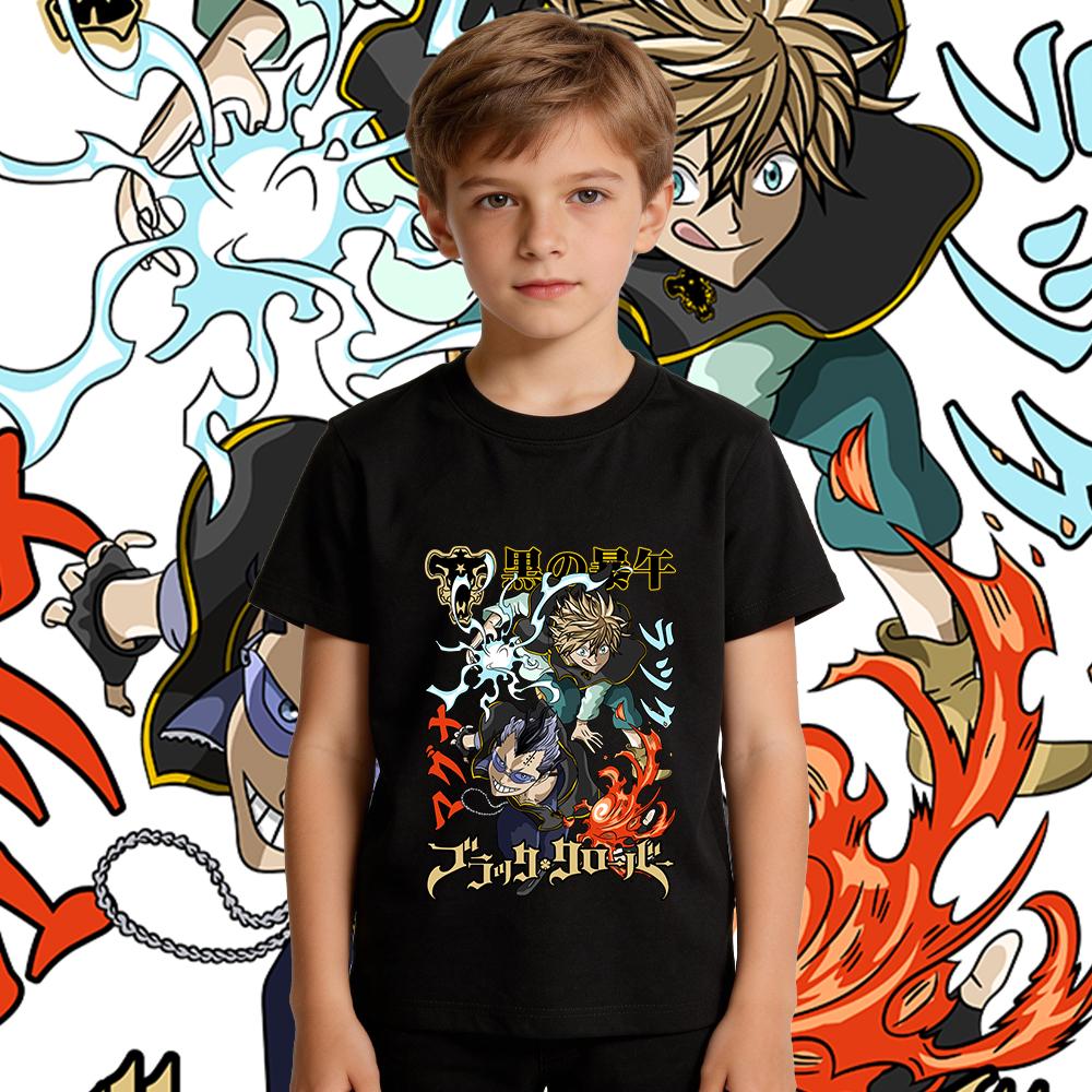 Black Clover Luck x Magna Anime Print Cotton T Shirt Boys Girls Casual Soft Breathable Kids Clothing