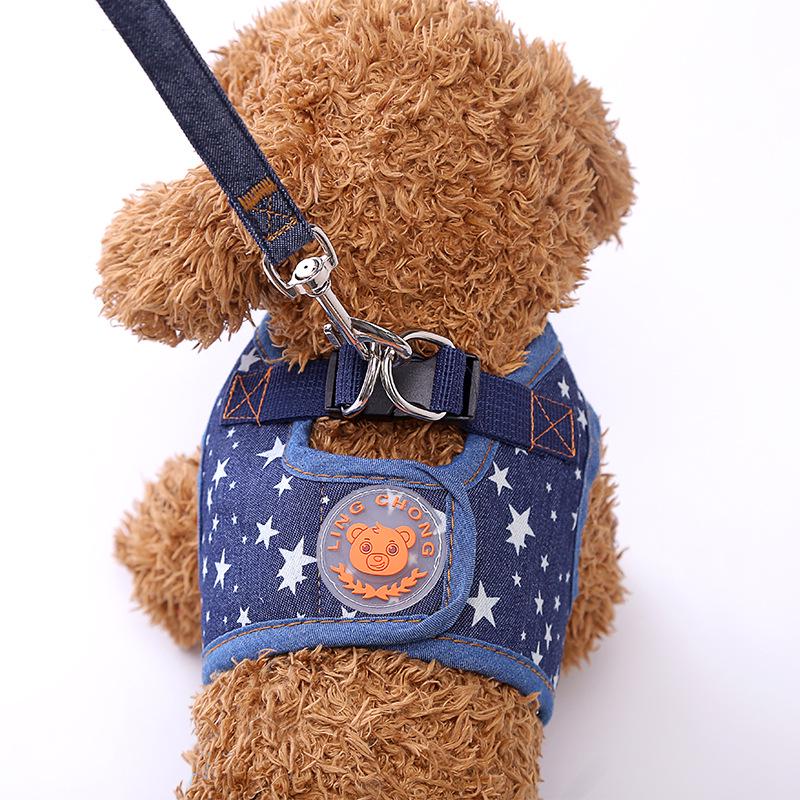 

Модный синий жилет-шлейка для собаки в джинсовом стиле Small