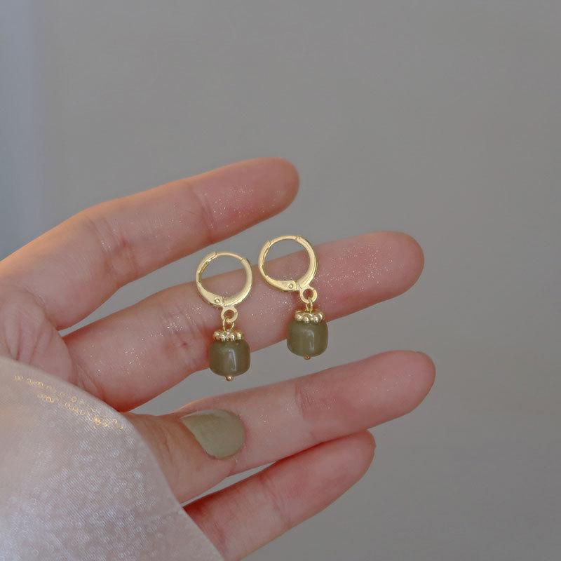 Hetian Jade Ear Buttons for Women's Ear Piercing Ear Studs Niche Design Gentle and Compact Earrings Chinese Style
