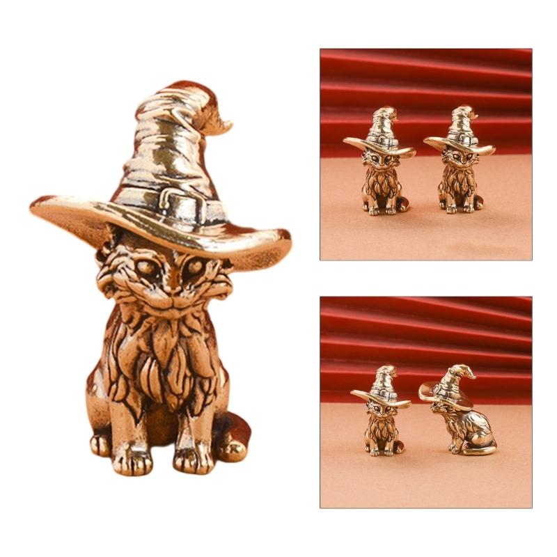 Ručně vyráběná mosazná soška koček čarodějnic, vintage starožitná figurka koťátka, miniaturní stolní dekorace, socha, ozdoba