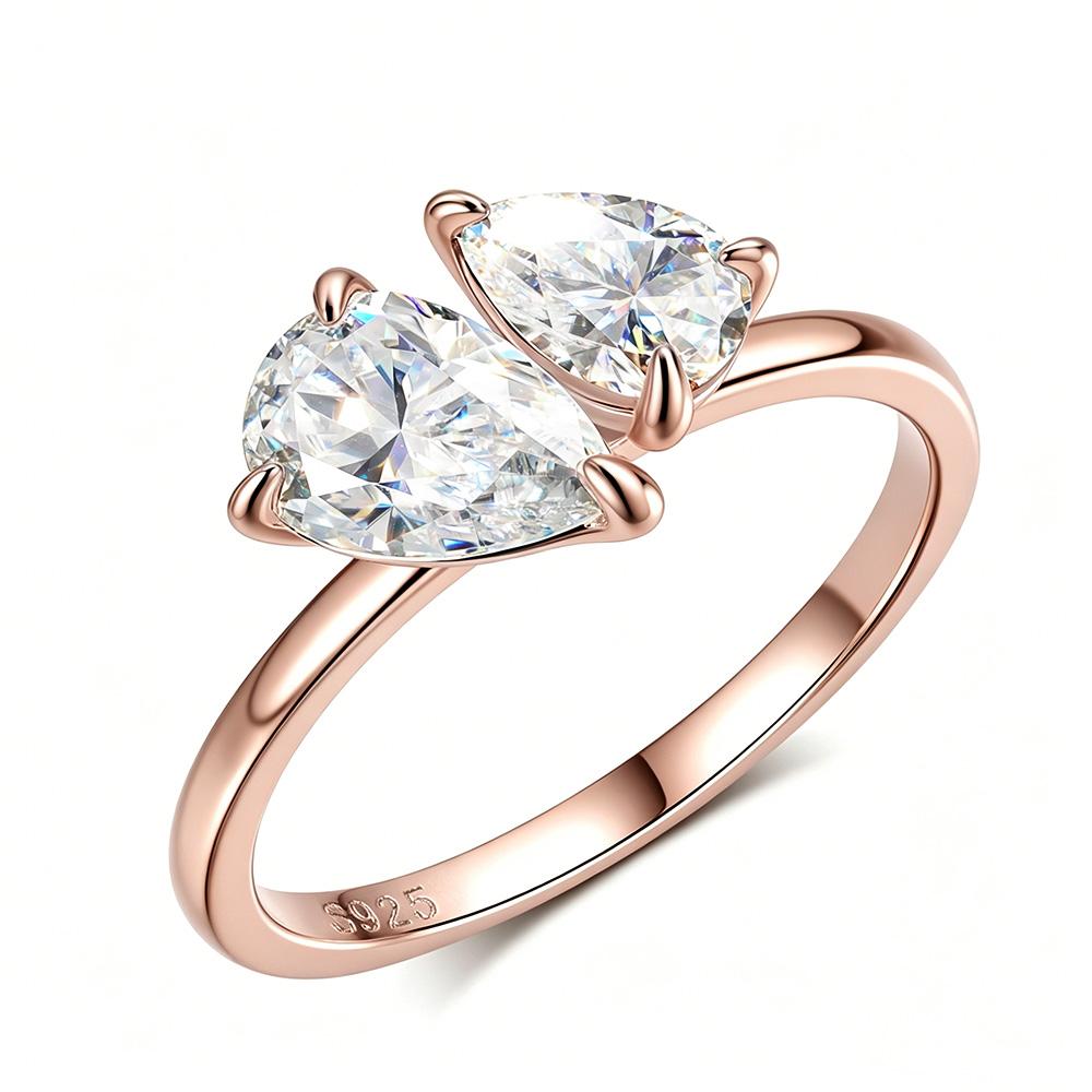 OEVAS 1.5cttw 2-Stone Moissanite Rings 100% S925 Silver Toi et Moi Wedding Rings For Women Engagement Band Fine Jewelry