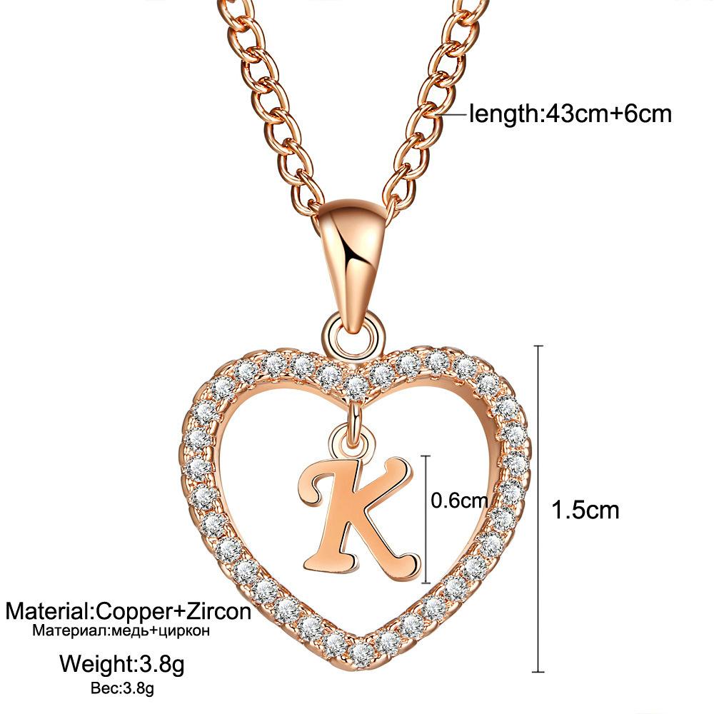 Customizable Love Pendant Necklace with Zircon 26 Letter Initial Jewelry for Men And Women