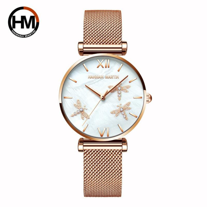 Hannah Martin HM Dragonfly Eine Uhr Mani Japanisches Uhrwerk Edelstahlarmband Perlmutt-Oberfläche Damen Leichter Luxus