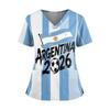 Women's Short Sleeve V-Neck Scrub Top with Pockets and Side Slits, Soccer Flag Print