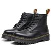 Lychee Pattern 101 Cargo Boots Women's 6-hole Top Layer Soft Cowhide Couple Boots Medium Platform Leather Motorcycle Boots Round Toe