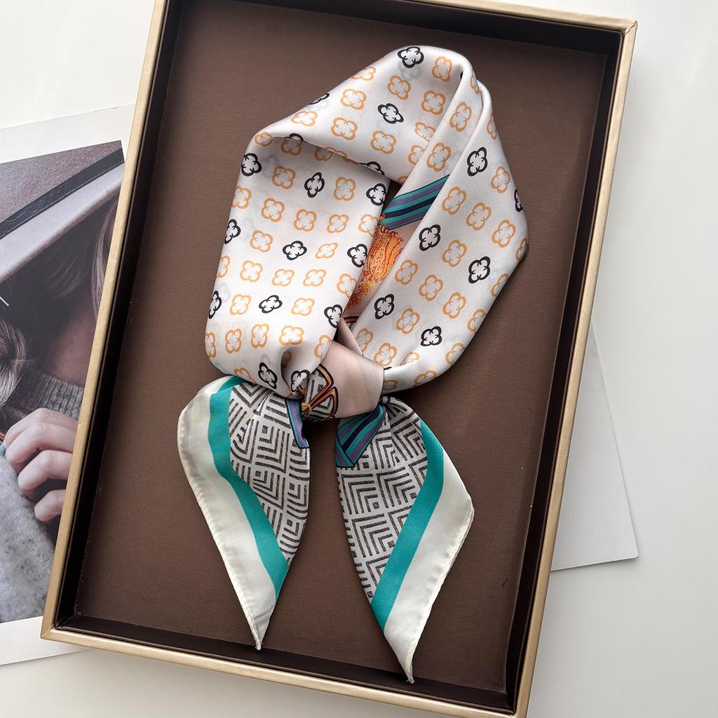 Fashion Print Square Scarf For Women Elegant Ladies Hijab Neckerchief Luxury Shawl For Travel Soft Stain Imitation Silk Scarves