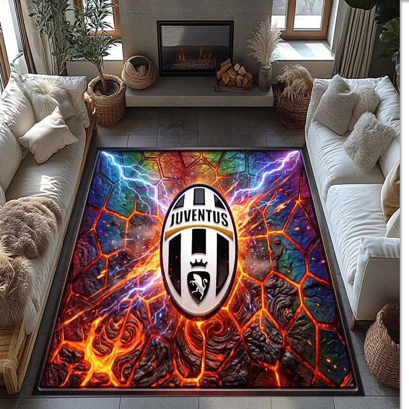 Juventus FC bedruckter Flanell-Teppich rutschfest weicher Polyester-Bodenbelag Indoor-Dekormatte für Schlafzimmer Wohnzimmer Sofa