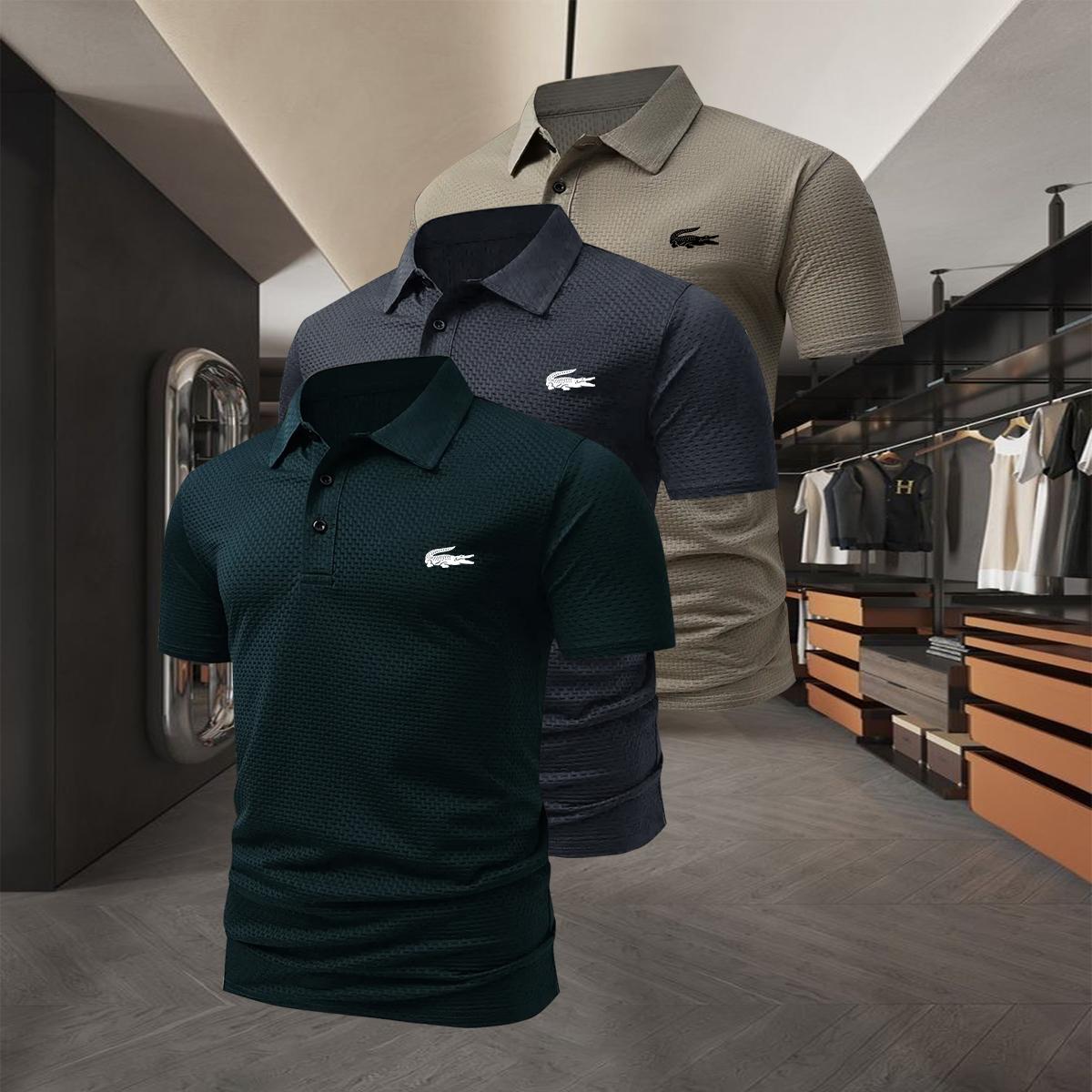 Unique Style Casual 3-delige heren polo set met een eenvoudig 3-knops kraagontwerp, geschikt voor de golfbaan, het kantoor en dagelijkse kleding. L groen/grijs