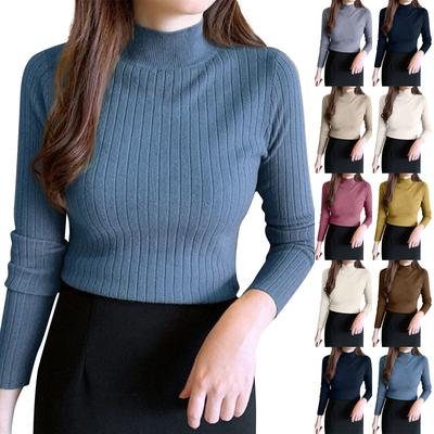 Damen Einfarbig Strickpullover Halbhoher Kragen Unten Lange Ärmel