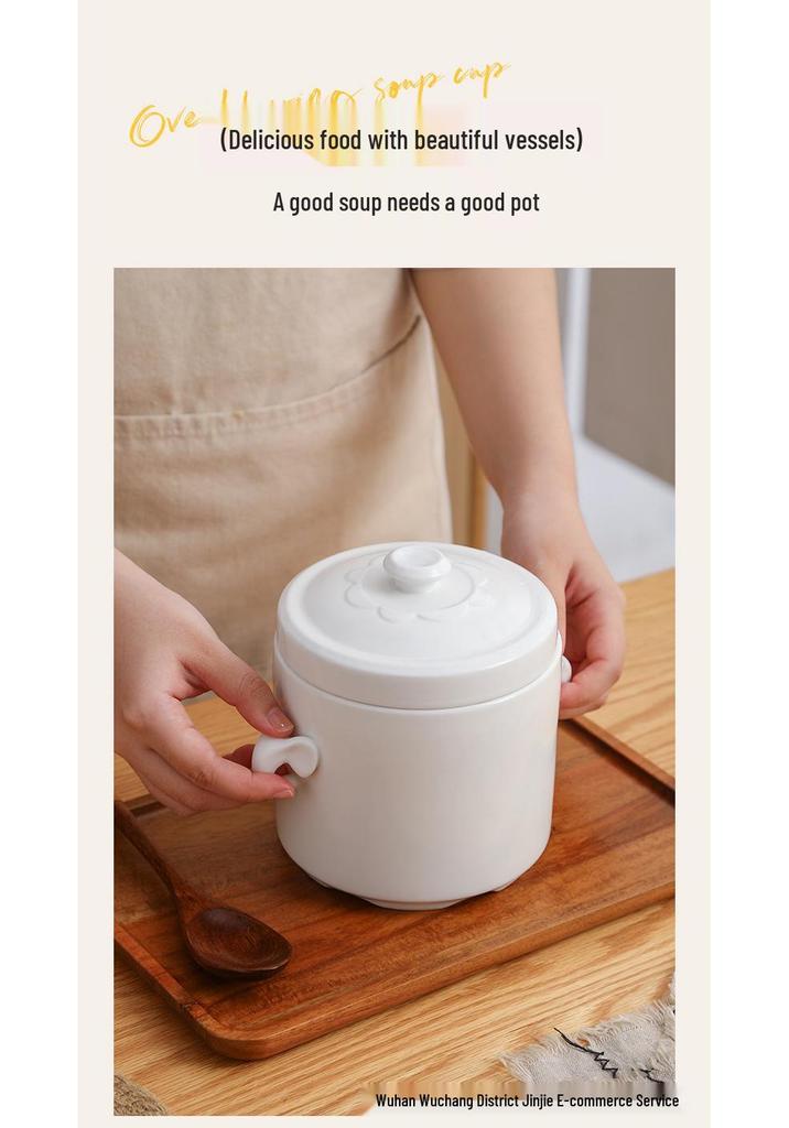 Ceramic Double Lid Stew & Soup Pot with Double Ears for Steaming & Stewed Eggs