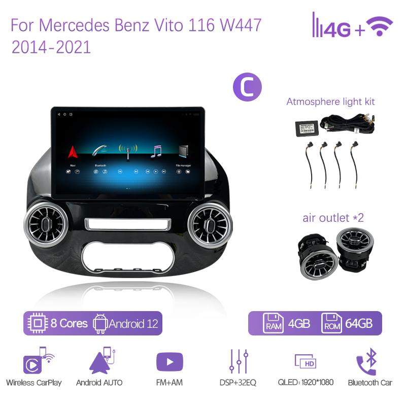 13.9Inch For Mercedes Benz Vito W447 2014-2025 Car Multimedia Player GPS Navigation Radio Android12 8+256G CarPlay 4G 360Camera