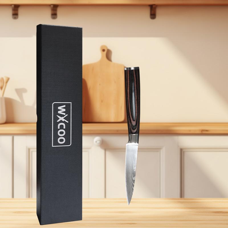 Kolorowy drewniany uchwyt Nóż kuchenny ze stali nierdzewnej Laserowy wzór Wygodny nóż do owoców Nóż szefa kuchni Mały nóż do obierania Nóż