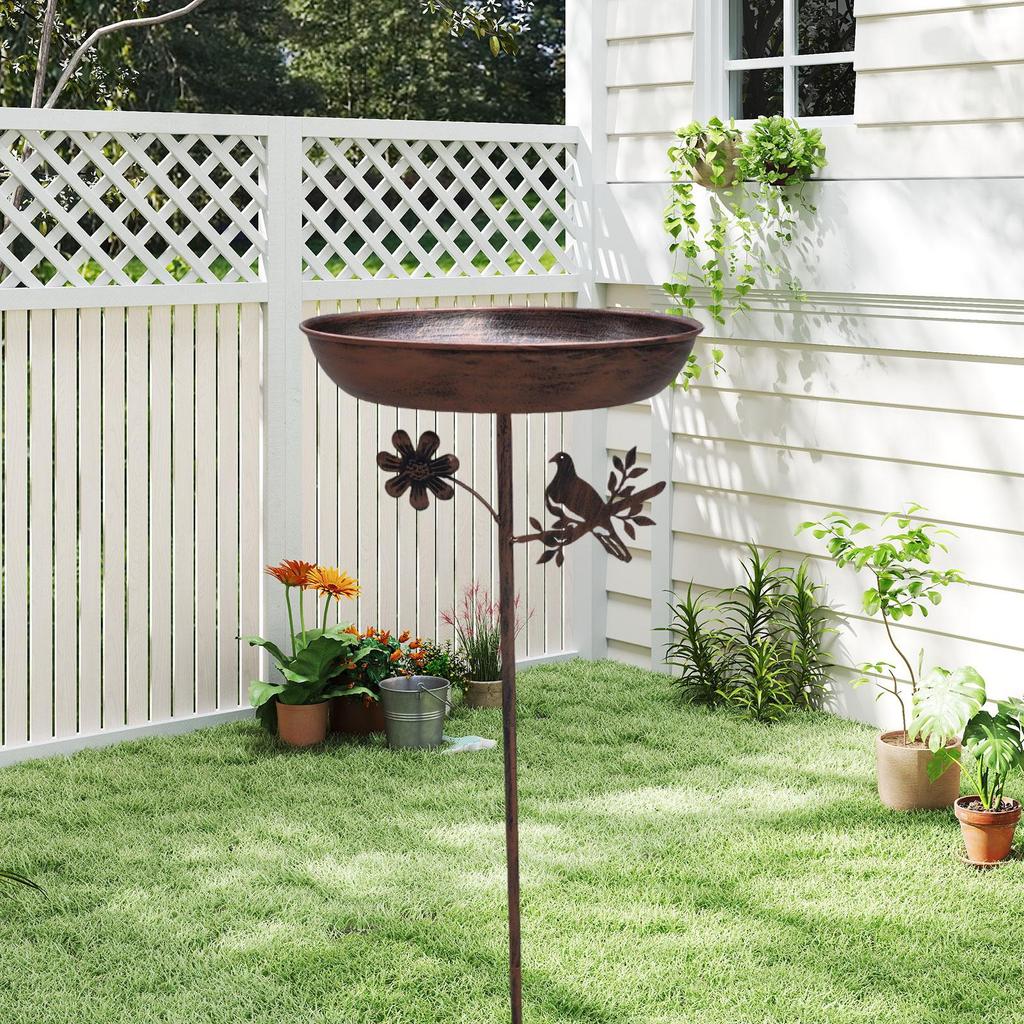 Standing Bird Bath Bowl ,Yard ,Gift ,Balcony, Fence, Deck Park Wildbird Drinking Porch Bird Feeder Tray with Stake