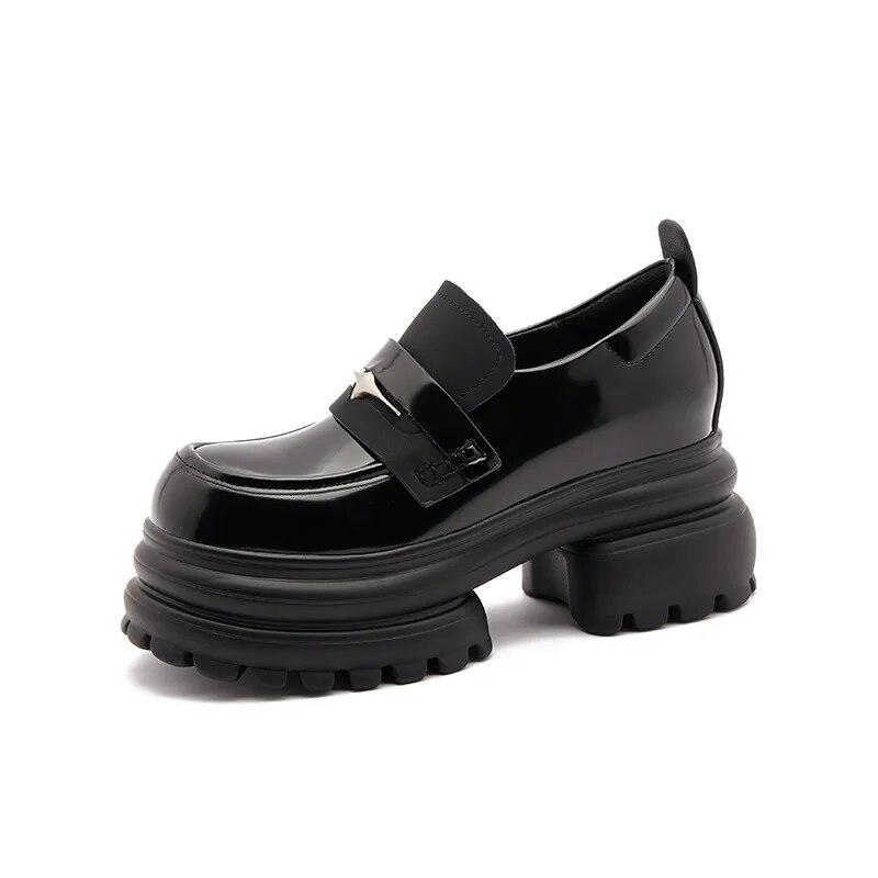 

Fujin/кеды на танкетке из лакированной кожи из искусственной кожи 8 см, женские весенне-осенние женские туфли-лодочки на массивном каблуке, плюшевые туфли-лодочки, туфли Мэри Джейн 33 чёрный