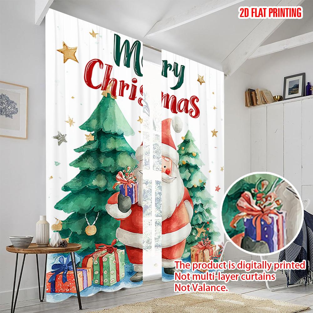2pc  2D plane printing Curtains&Window Treatment Santa Claus Polyester Fabric (without rod) Gifts Perfect for Kitchen   Bedroom &