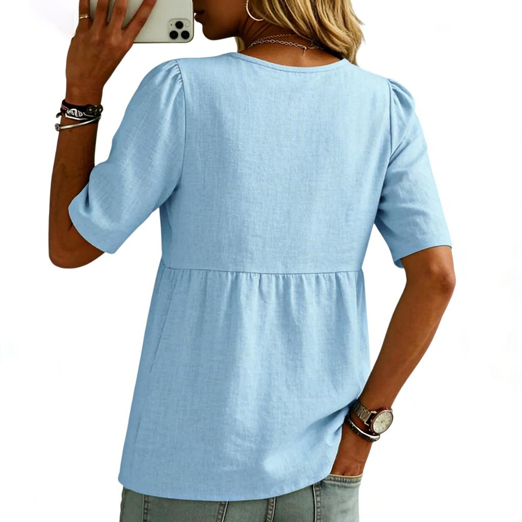 Women's Short-sleeved -color V-neck Stylish Top