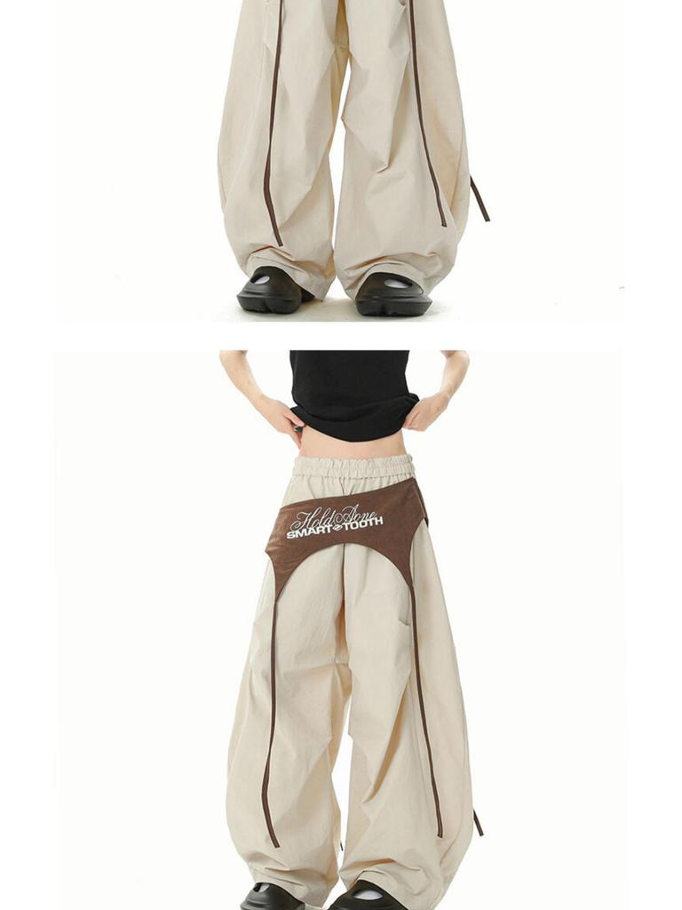 2025 Farbblock Schnelltrocknende Damen Hip Hop Fallschirmhose mit Kordelzug