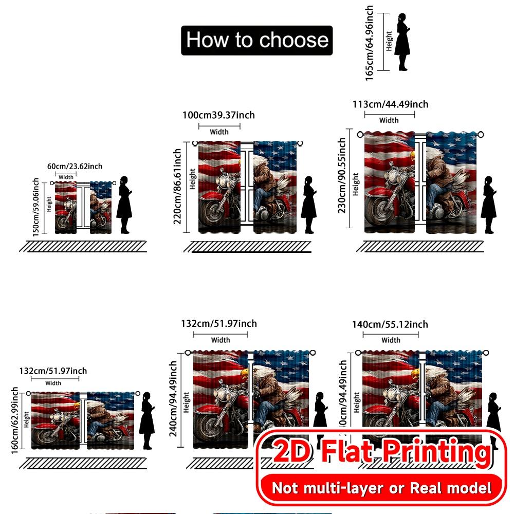 2D FLAT PRINTING 2pcs Curtains (Without Rod) American Eagle On Motorcycle Valentine Is Day Festival Popular Curtains&Drapes
