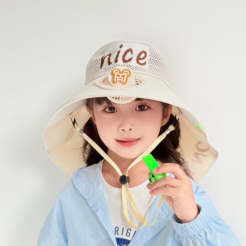 Children's Hat with Fan Shawl Hat Summer Boy Girl Baby Cartoon Sun Protection Hat Outdoor Sun Hat
