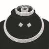 Popular Silver-Plated Crystal Bridal Choker Necklace Set: Perfect for Wedding Photography, Four-Piece Jewelry Collection