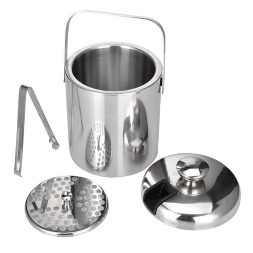 Kitchen Double Walled Wine Beer Bar Ice Bucket Ice Cube Container With Tongs And Lid Cooler