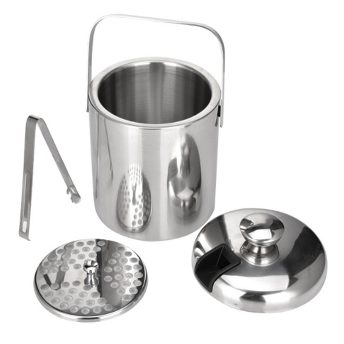 

Stainless Steel Double Walled Beer Bar Home Cooler Ice Bucket With Tongs And Lid Ice Cube Container 1.3L