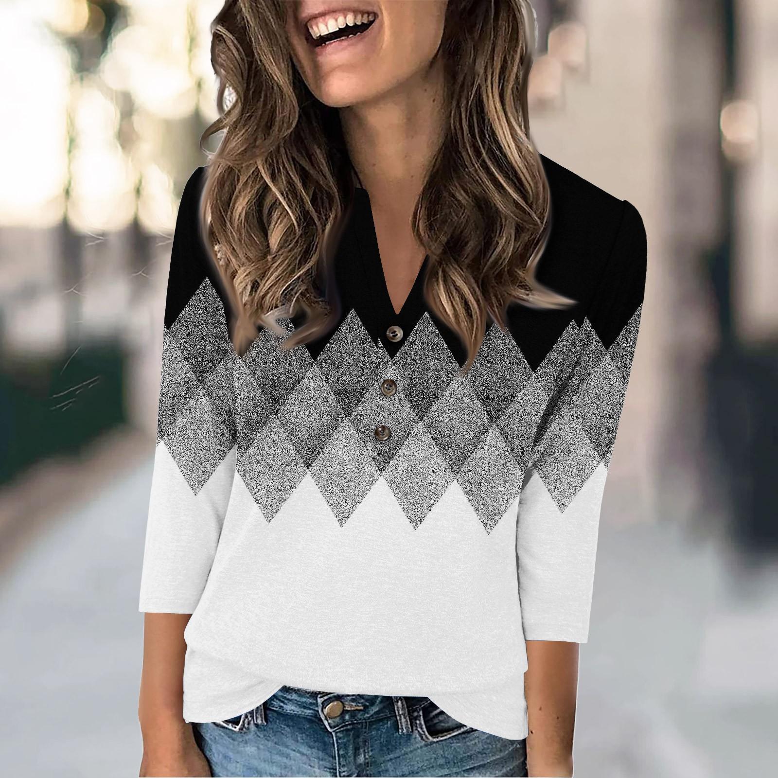 

Женская мода повседневный свободный топ с рукавом 3/4 и круглым вырезом L