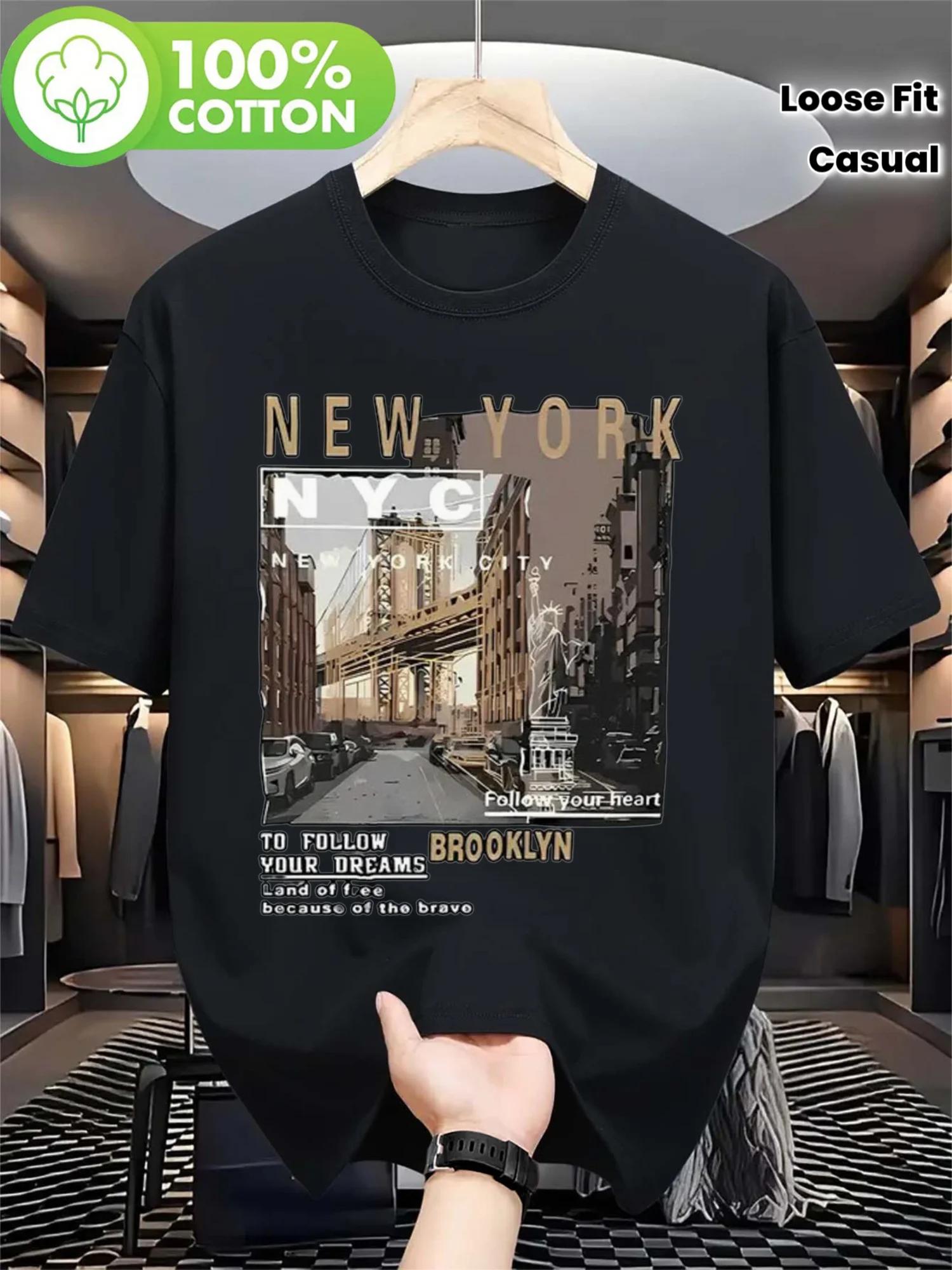 

Men s New York City T-shirt Unisex -100% Cotton New York Landmark Printed Short Sleeved Shirt, Statue of Liberty Pattern T-sh... S разноцветный