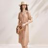 Zhaojun Women's Retro Jacquard Mulberry Silk Short-Sleeve Dress