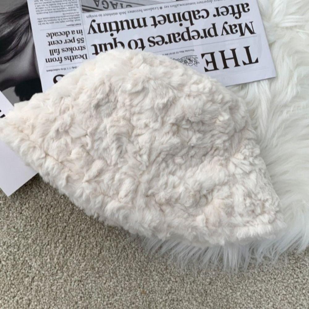 Plush Plush Bucket Hat Warm Basin Sun Cap Outdoor Fisherman Cap  for Women