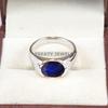 Erkekler İçin 925 Ayar Gümüş Yüzük Üzerinde Mavi Safir Oval Kesim Değerli Taş #B609 JL375686498301