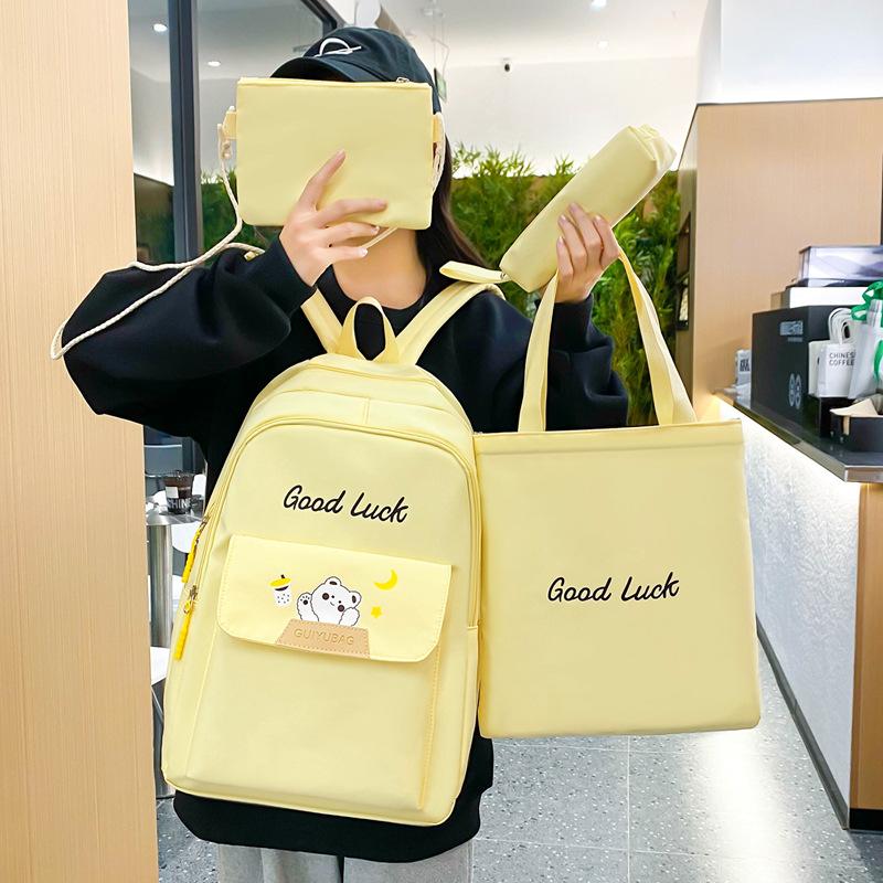 Large Capacity Backpack Simple Multi-functional Casual Backpack Girls Cute Solid Color Junior High School Student Schoolbag