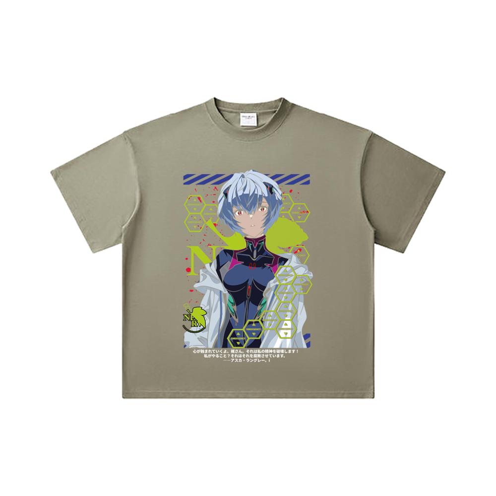 260 GSM Double Yarn 32 Count 100% Cotton Evangelion V6 Rei Print Unisex Heavy Cotton T Shirt
