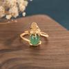 Ethnic Style Brass Gold-Plated Pixiu Ring with Chalcedony