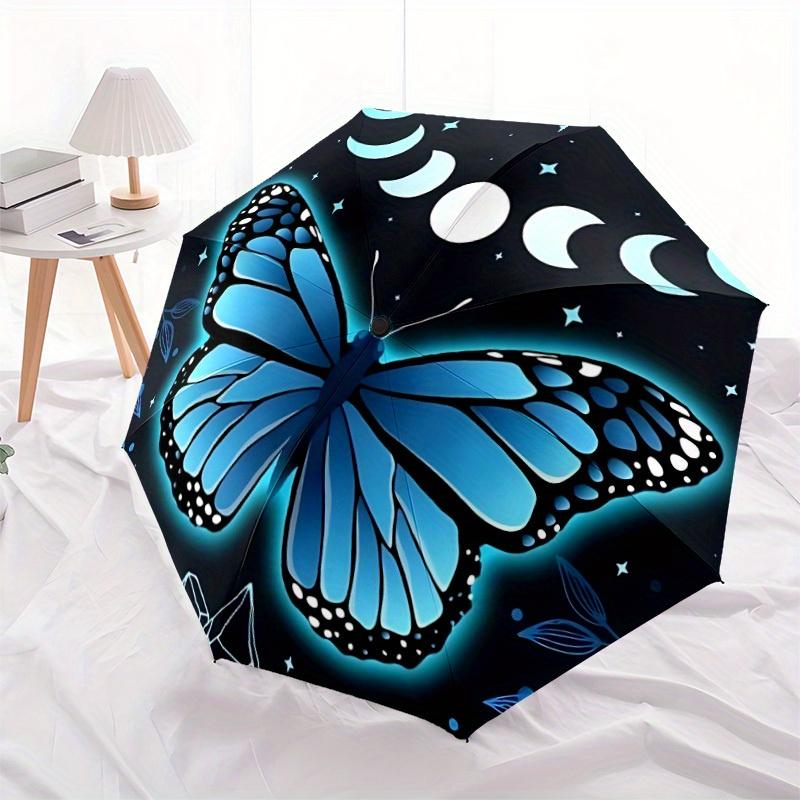 1pc Butterfly Moon Automatic Open/close Umbrella, 8-Rib sturdy structure, Portable Travel Umbrella, Parties, Everyday Use, Outdoor Accessory