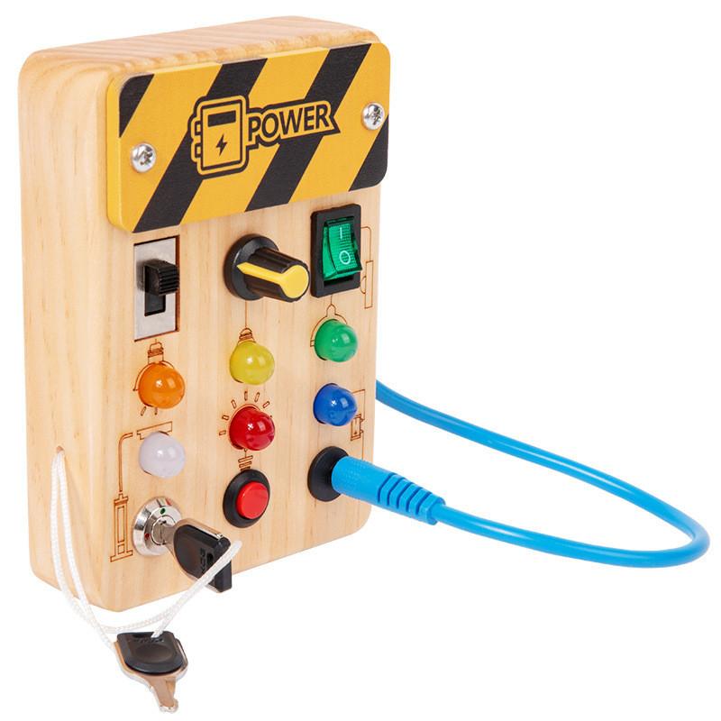 Wooden Busy Board For Kids Educational Toy With Led Switches For Early Learning Small Switch Board