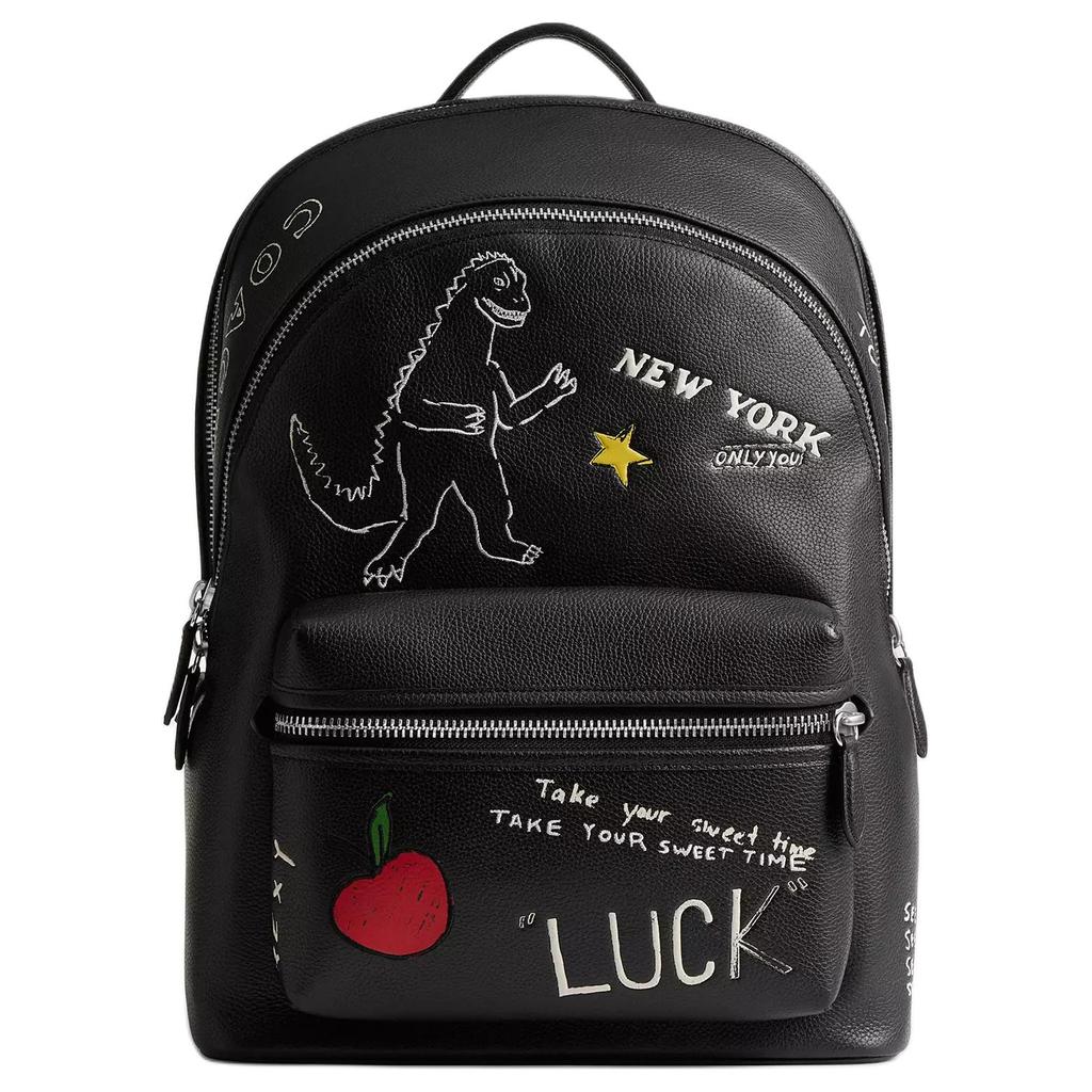Coach Charter 30 Sketch Print Polished Pebble Leather Backpack Large Men Backpack Black CAJ84-BLC