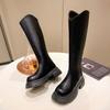 Schwarze Designer Plateau Ritterstiefel für Damen Herbst Winter Weichsohlige Damenschuhe Mode Erhöhen Koreanische Lange Stiefel Damen