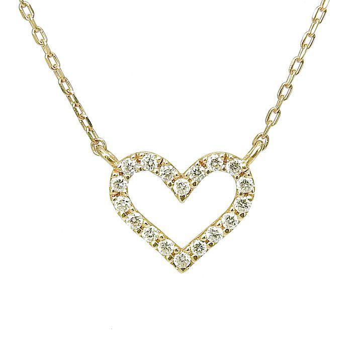Used STAR JEWERLY Star Jewelry Heart Motif Diamond Necklace K18YG 750 Yellow Gold Diamond 0.06ct 37cm Necklace with Adjuster 1.0g Accessories Ladies