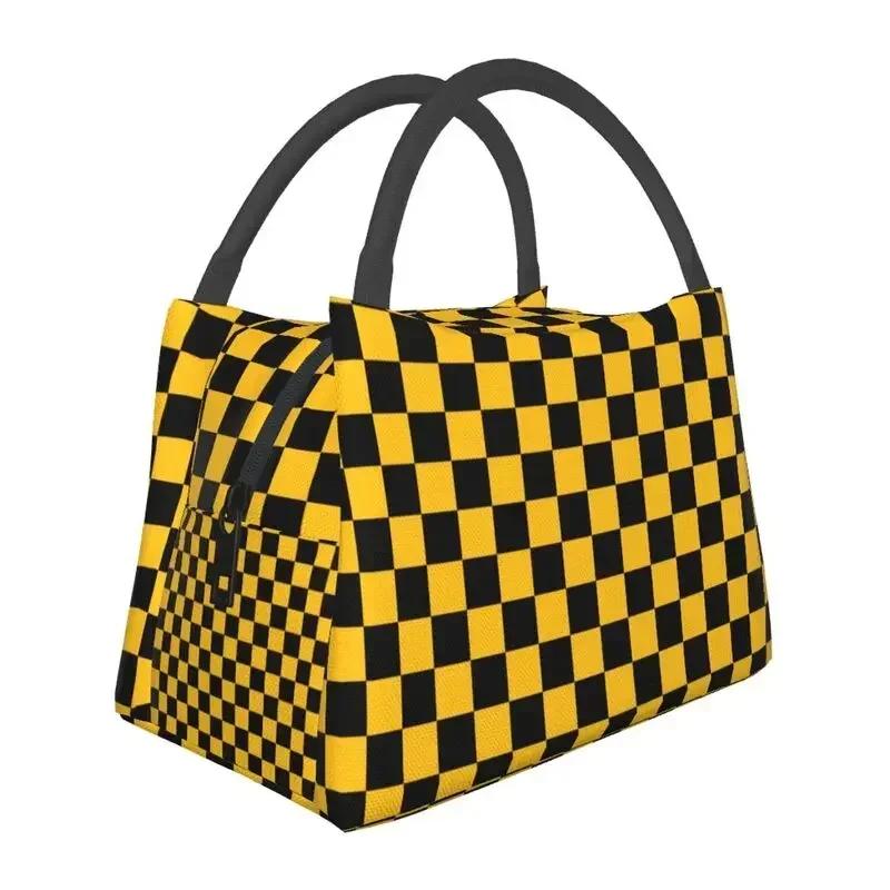 Cute Checkerboard Cat Pattern Thermal Insulated Lunch Bags Women Checkered Lunch Tote for Outdoor Picnic Storage Meal Food Box