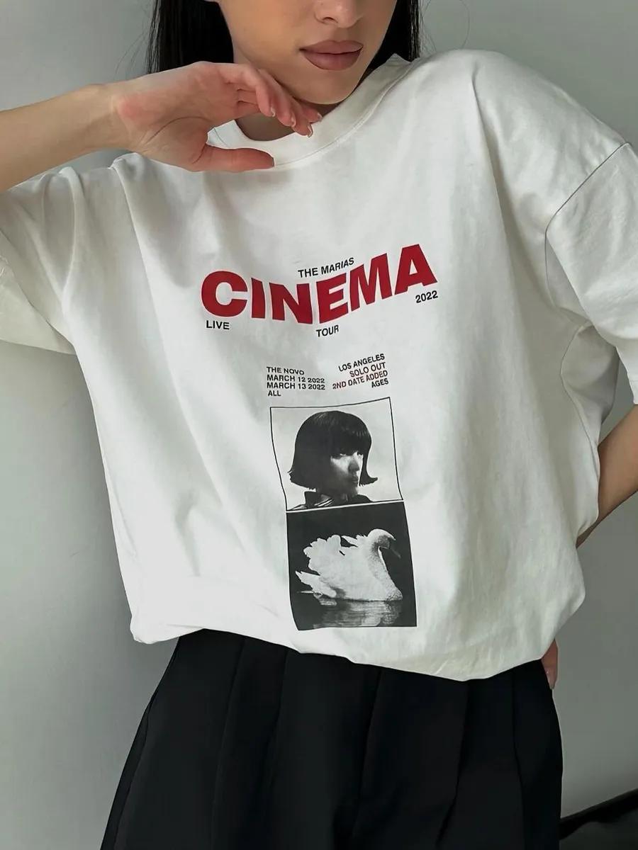 Oversized thick T-shirt with kino print S