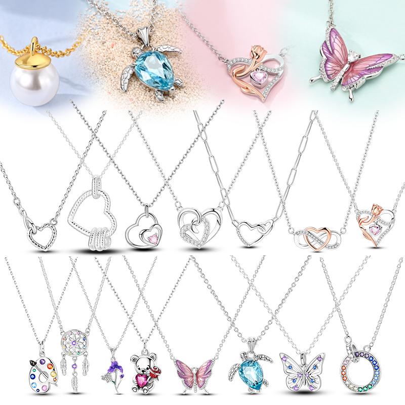 Collana Argento 925 Dreamcatcher Piastra Pittorica Collana Farfalla Adatta Charms Originali Gioielli Raffinati Fai da Te Moda Donna